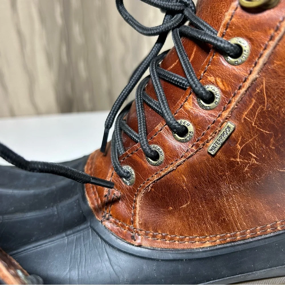 Sperry Top Sider Men’s 8 Avenue Duck Boot Black Amaretto Brown Leather STS10548